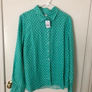 JCrew Green/White Polka Dot button down shirt